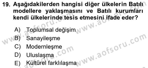 Kültür Sosyolojisi Dersi 2023 - 2024 Yılı (Final) Dönem Sonu Sınav Soruları 19. Soru