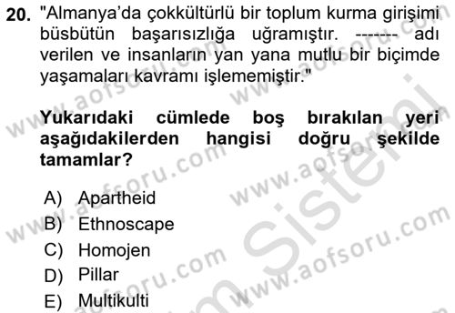 Kültür Sosyolojisi Dersi 2023 - 2024 Yılı (Final) Dönem Sonu Sınav Soruları 20. Soru