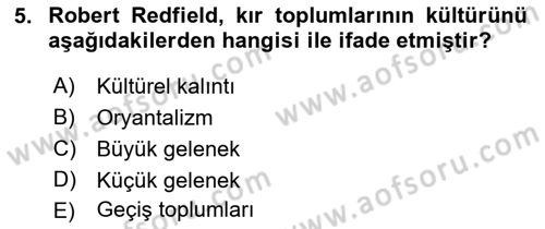 Kültür Sosyolojisi Dersi 2023 - 2024 Yılı (Final) Dönem Sonu Sınav Soruları 5. Soru
