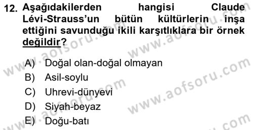 Kültür Sosyolojisi Dersi 2023 - 2024 Yılı Yaz Okulu Sınav Soruları 12. Soru