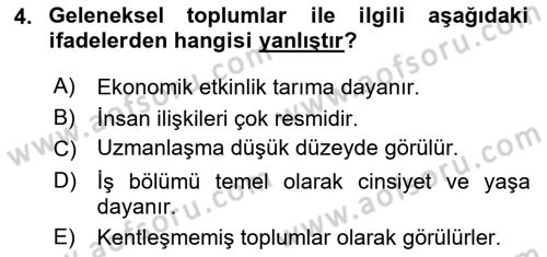 Kültür Sosyolojisi Dersi 2023 - 2024 Yılı Yaz Okulu Sınav Soruları 4. Soru