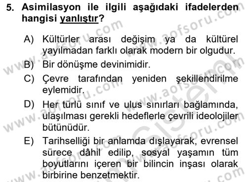 Kültür Sosyolojisi Dersi 2023 - 2024 Yılı Yaz Okulu Sınav Soruları 5. Soru
