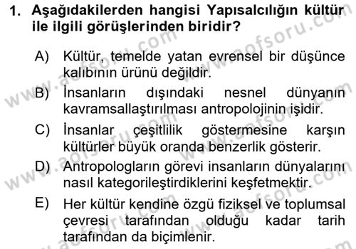 Kültür Sosyolojisi Dersi 2024 - 2025 Yılı (Vize) Ara Sınav Soruları 1. Soru