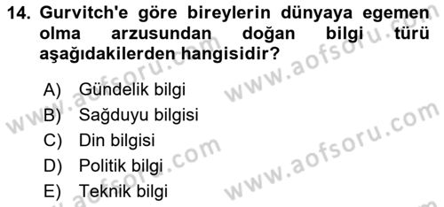 Kültür Sosyolojisi Dersi 2024 - 2025 Yılı (Vize) Ara Sınav Soruları 14. Soru