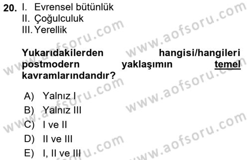 Kültür Sosyolojisi Dersi 2024 - 2025 Yılı (Vize) Ara Sınav Soruları 20. Soru