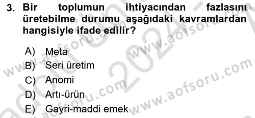 Kültür Sosyolojisi Dersi 2024 - 2025 Yılı (Vize) Ara Sınav Soruları 3. Soru