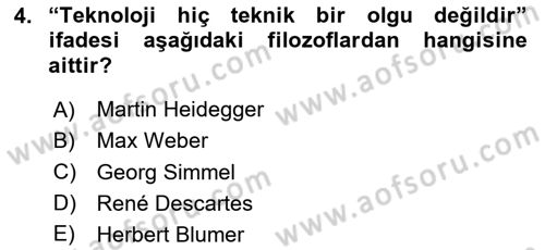 Kültür Sosyolojisi Dersi 2024 - 2025 Yılı (Vize) Ara Sınav Soruları 4. Soru