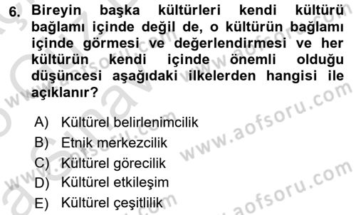 Kültür Sosyolojisi Dersi 2024 - 2025 Yılı (Vize) Ara Sınav Soruları 6. Soru