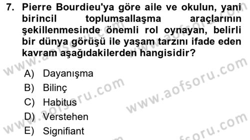 Kültür Sosyolojisi Dersi 2024 - 2025 Yılı (Vize) Ara Sınav Soruları 7. Soru