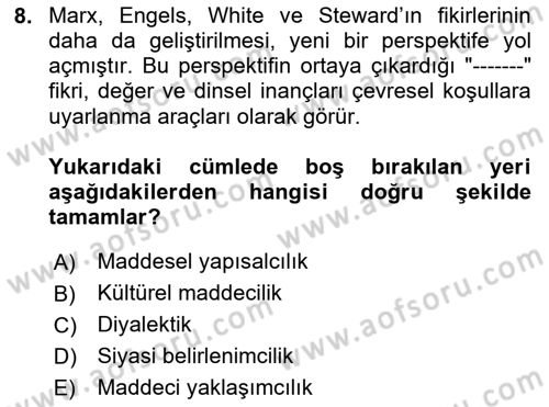 Kültür Sosyolojisi Dersi 2024 - 2025 Yılı (Vize) Ara Sınav Soruları 8. Soru