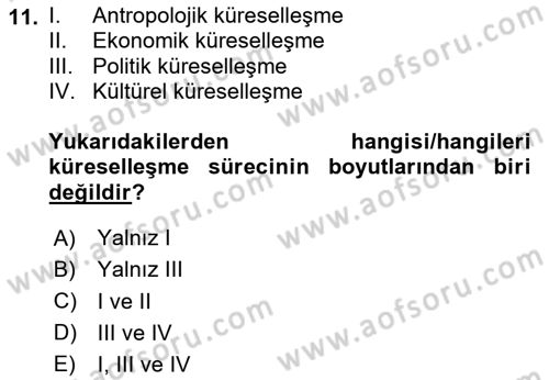 Kültür Sosyolojisi Dersi 2024 - 2025 Yılı (Final) Dönem Sonu Sınav Soruları 11. Soru