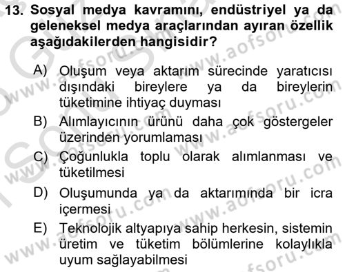 Kültür Sosyolojisi Dersi 2024 - 2025 Yılı (Final) Dönem Sonu Sınav Soruları 13. Soru