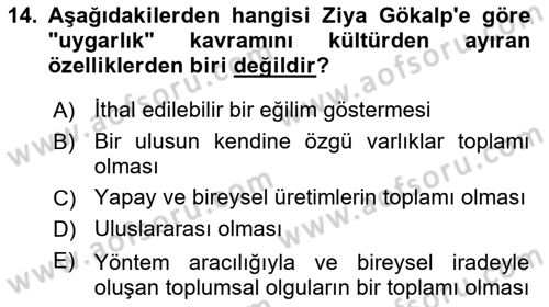 Kültür Sosyolojisi Dersi 2024 - 2025 Yılı (Final) Dönem Sonu Sınav Soruları 14. Soru
