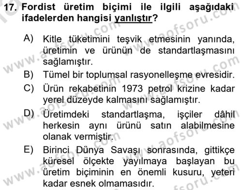 Kültür Sosyolojisi Dersi 2024 - 2025 Yılı (Final) Dönem Sonu Sınav Soruları 17. Soru