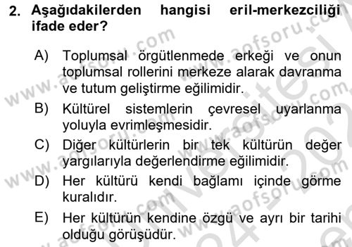 Kültür Sosyolojisi Dersi 2024 - 2025 Yılı (Final) Dönem Sonu Sınav Soruları 2. Soru