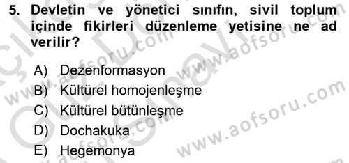 Kültür Sosyolojisi Dersi 2024 - 2025 Yılı (Final) Dönem Sonu Sınav Soruları 5. Soru