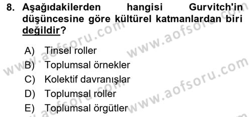 Kültür Sosyolojisi Dersi 2024 - 2025 Yılı (Final) Dönem Sonu Sınav Soruları 8. Soru