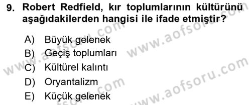 Kültür Sosyolojisi Dersi 2024 - 2025 Yılı (Final) Dönem Sonu Sınav Soruları 9. Soru