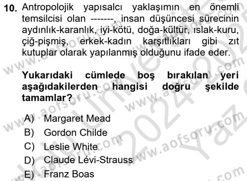 Kültür Sosyolojisi Dersi 2024 - 2025 Yılı Yaz Okulu Sınav Soruları 10. Soru