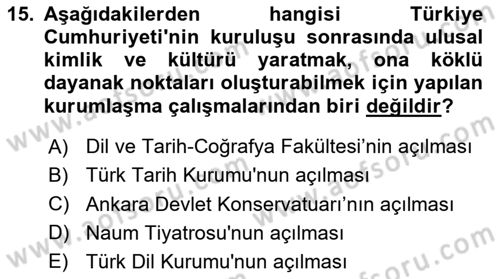 Kültür Sosyolojisi Dersi Yaz Okulu Sınavı Deneme Sınav Soruları 15. Soru