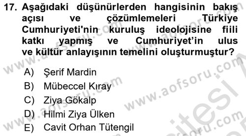 Kültür Sosyolojisi Dersi 2024 - 2025 Yılı Yaz Okulu Sınav Soruları 17. Soru