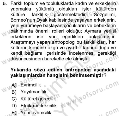 Kültür Sosyolojisi Dersi Yaz Okulu Sınavı Deneme Sınav Soruları 5. Soru