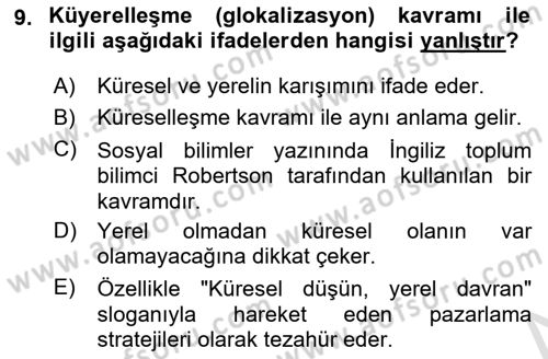 Kültür Sosyolojisi Dersi 2024 - 2025 Yılı Yaz Okulu Sınav Soruları 9. Soru