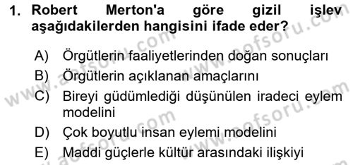 Kültür Sosyolojisi Dersi 2025 - 2026 Yılı (Vize) Ara Sınav Soruları 1. Soru