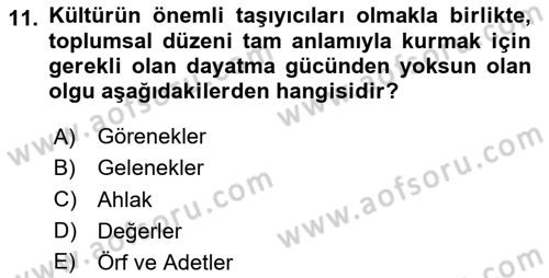 Kültür Sosyolojisi Dersi 2025 - 2026 Yılı (Vize) Ara Sınav Soruları 11. Soru