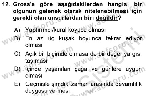 Kültür Sosyolojisi Dersi 2025 - 2026 Yılı (Vize) Ara Sınav Soruları 12. Soru
