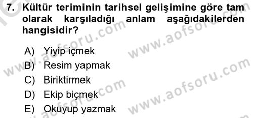 Kültür Sosyolojisi Dersi 2025 - 2026 Yılı (Vize) Ara Sınav Soruları 7. Soru