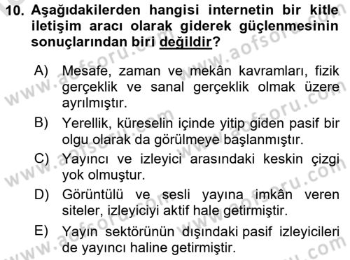 Kültür Sosyolojisi Dersi 2025 - 2026 Yılı (Final) Dönem Sonu Sınav Soruları 10. Soru