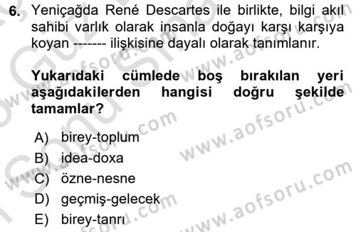 Kültür Sosyolojisi Dersi 2025 - 2026 Yılı (Final) Dönem Sonu Sınav Soruları 6. Soru