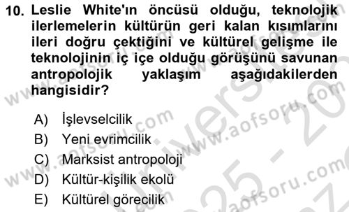 Kültür Sosyolojisi Dersi 2025 - 2026 Yılı Yaz Okulu Sınav Soruları 10. Soru