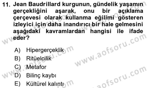 Kültür Sosyolojisi Dersi 2025 - 2026 Yılı Yaz Okulu Sınav Soruları 11. Soru