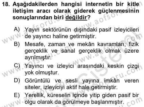 Kültür Sosyolojisi Dersi 2025 - 2026 Yılı Yaz Okulu Sınav Soruları 18. Soru