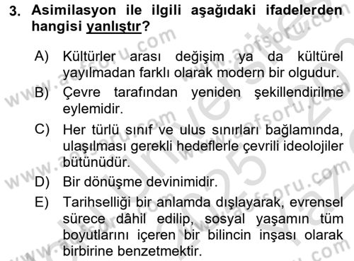 Kültür Sosyolojisi Dersi 2025 - 2026 Yılı Yaz Okulu Sınav Soruları 3. Soru