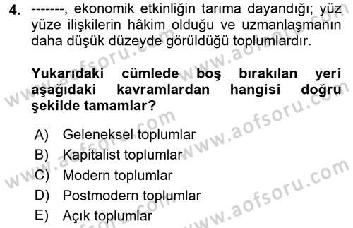 Kültür Sosyolojisi Dersi 2025 - 2026 Yılı Yaz Okulu Sınav Soruları 4. Soru