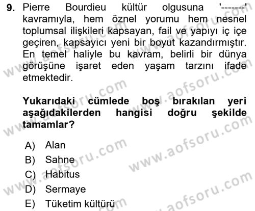 Kültür Sosyolojisi Dersi 2025 - 2026 Yılı Yaz Okulu Sınav Soruları 9. Soru