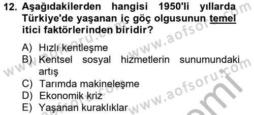 Kent Sosyolojisi Dersi 2012 - 2013 Yılı (Vize) Ara Sınav Soruları 12. Soru