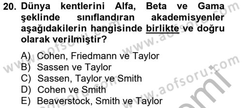 Kent Sosyolojisi Dersi 2012 - 2013 Yılı (Vize) Ara Sınav Soruları 20. Soru
