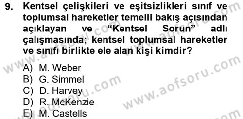Kent Sosyolojisi Dersi 2012 - 2013 Yılı (Vize) Ara Sınav Soruları 9. Soru