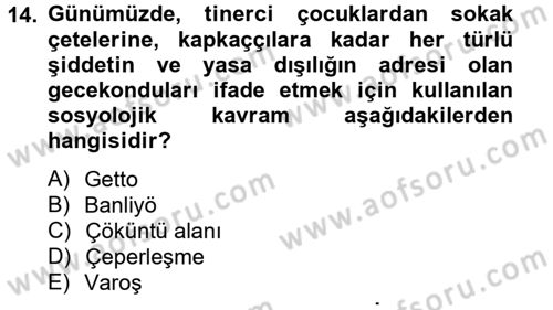 Kent Sosyolojisi Dersi 2012 - 2013 Yılı (Final) Dönem Sonu Sınav Soruları 14. Soru