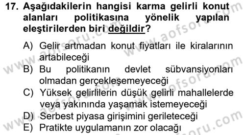 Kent Sosyolojisi Dersi 2012 - 2013 Yılı (Final) Dönem Sonu Sınav Soruları 17. Soru