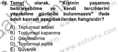 Kent Sosyolojisi Dersi 2012 - 2013 Yılı (Final) Dönem Sonu Sınav Soruları 19. Soru