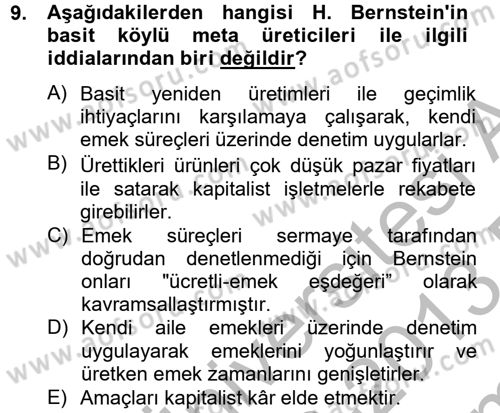 Kent Sosyolojisi Dersi 2012 - 2013 Yılı (Final) Dönem Sonu Sınav Soruları 9. Soru