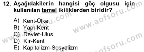 Kent Sosyolojisi Dersi 2013 - 2014 Yılı (Vize) Ara Sınav Soruları 12. Soru