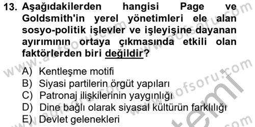 Kent Sosyolojisi Dersi 2013 - 2014 Yılı (Vize) Ara Sınav Soruları 13. Soru
