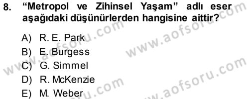 Kent Sosyolojisi Dersi 2013 - 2014 Yılı (Vize) Ara Sınav Soruları 8. Soru