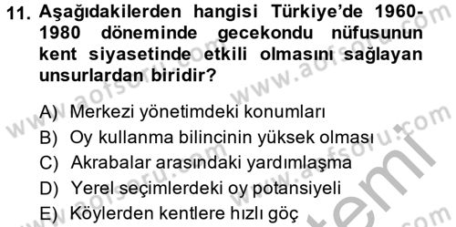 Kent Sosyolojisi Dersi 2013 - 2014 Yılı (Final) Dönem Sonu Sınav Soruları 11. Soru